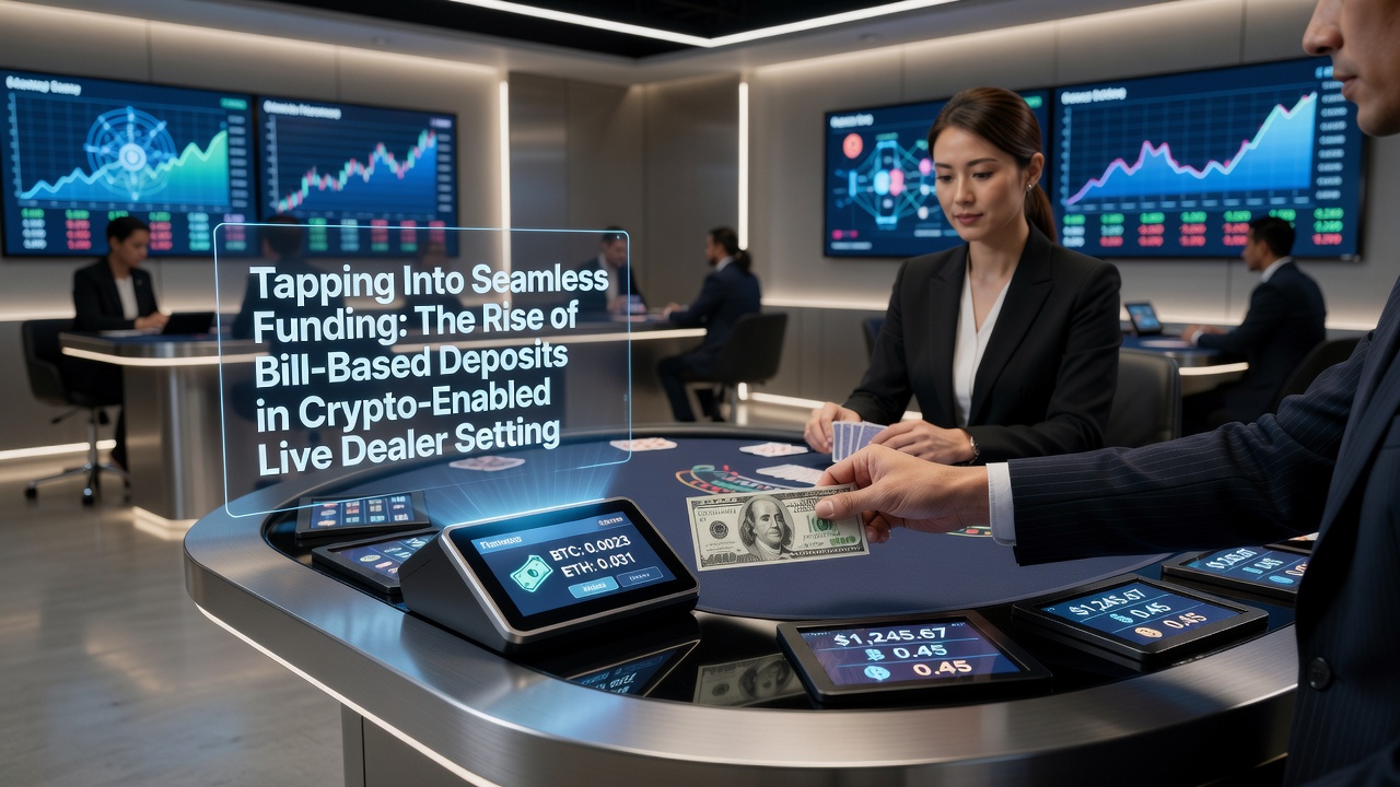 Live dealer table interface displaying crypto wallet balances funded through mobile bill deposits